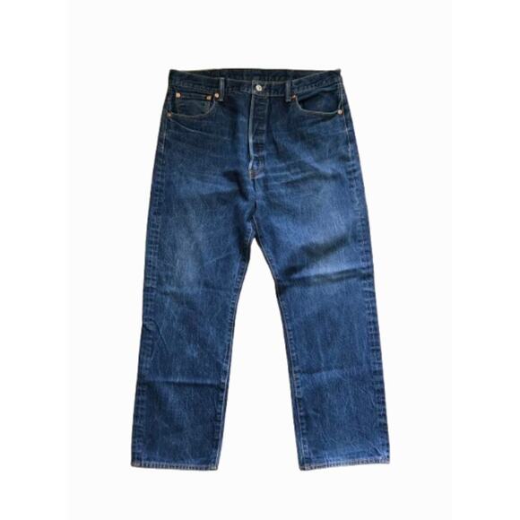 Levi's 501 Jeans Dark Blue Wash Men's Size 38/32 Straight Leg Cotton Button-Up - Picture 1 of 10